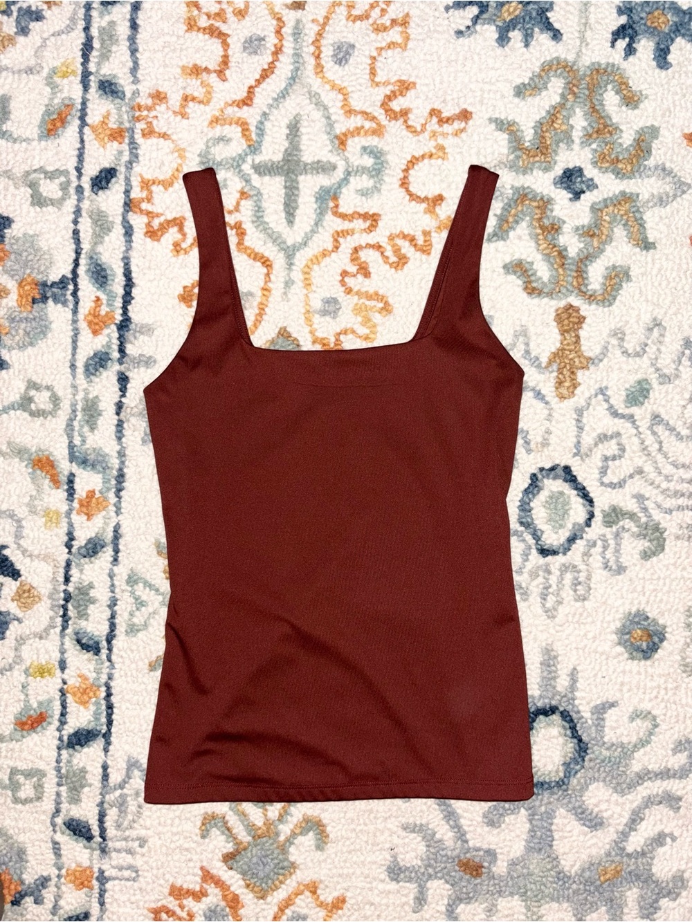Nine West XS Rust Square Neck Tank Top Sleeveless Fitted Minimalist